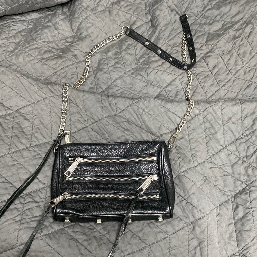 Rebecca Minkoff black leather silver chain crossbody - open to prices